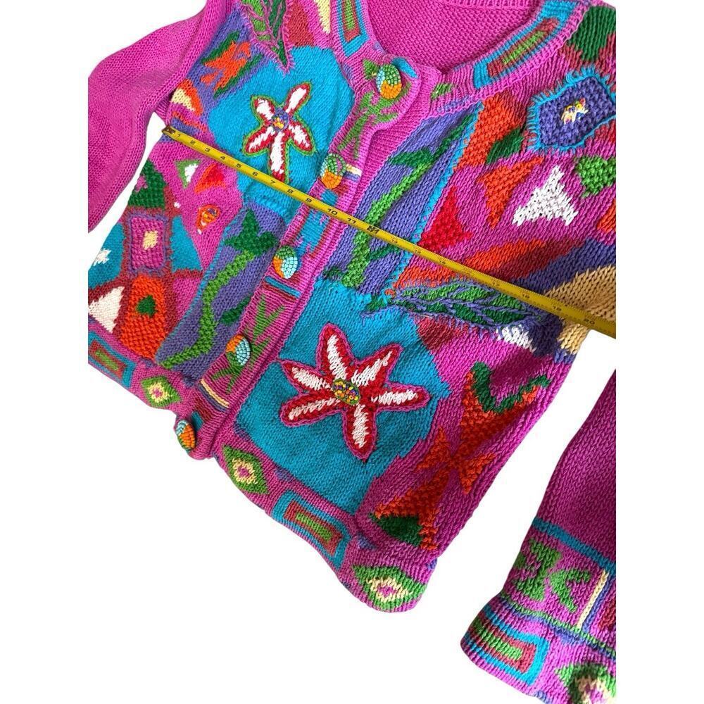 Floral Embroidered‎ Knit Pink Sweater with Beaded Buttons - Picture 8 of 9